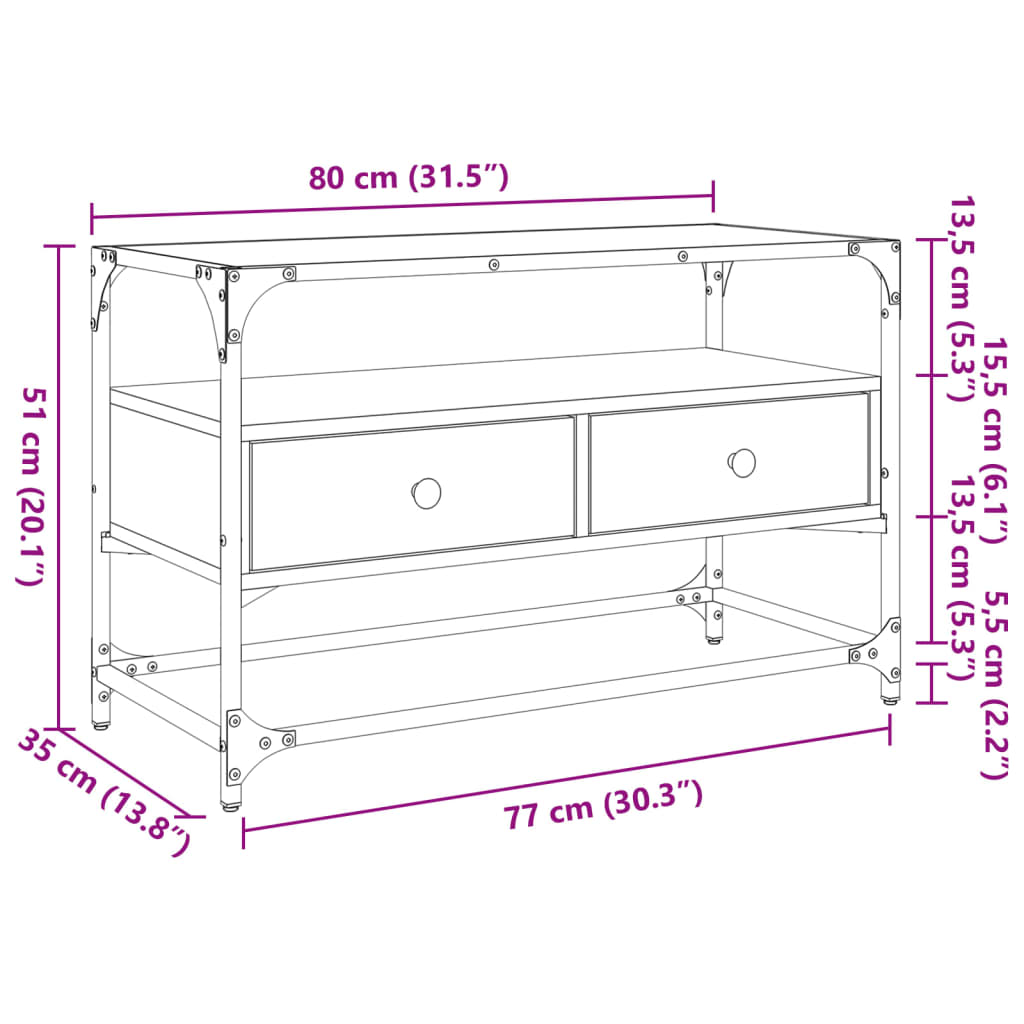 TV cabinet, sonoma oak, 80x35x51cm, engineered wood