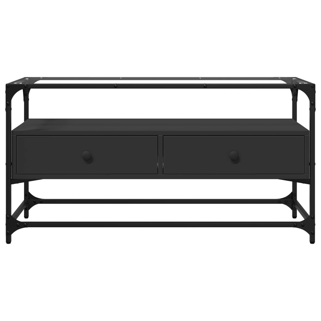 TV cabinet with glass top, black, 98x35x51cm, wood