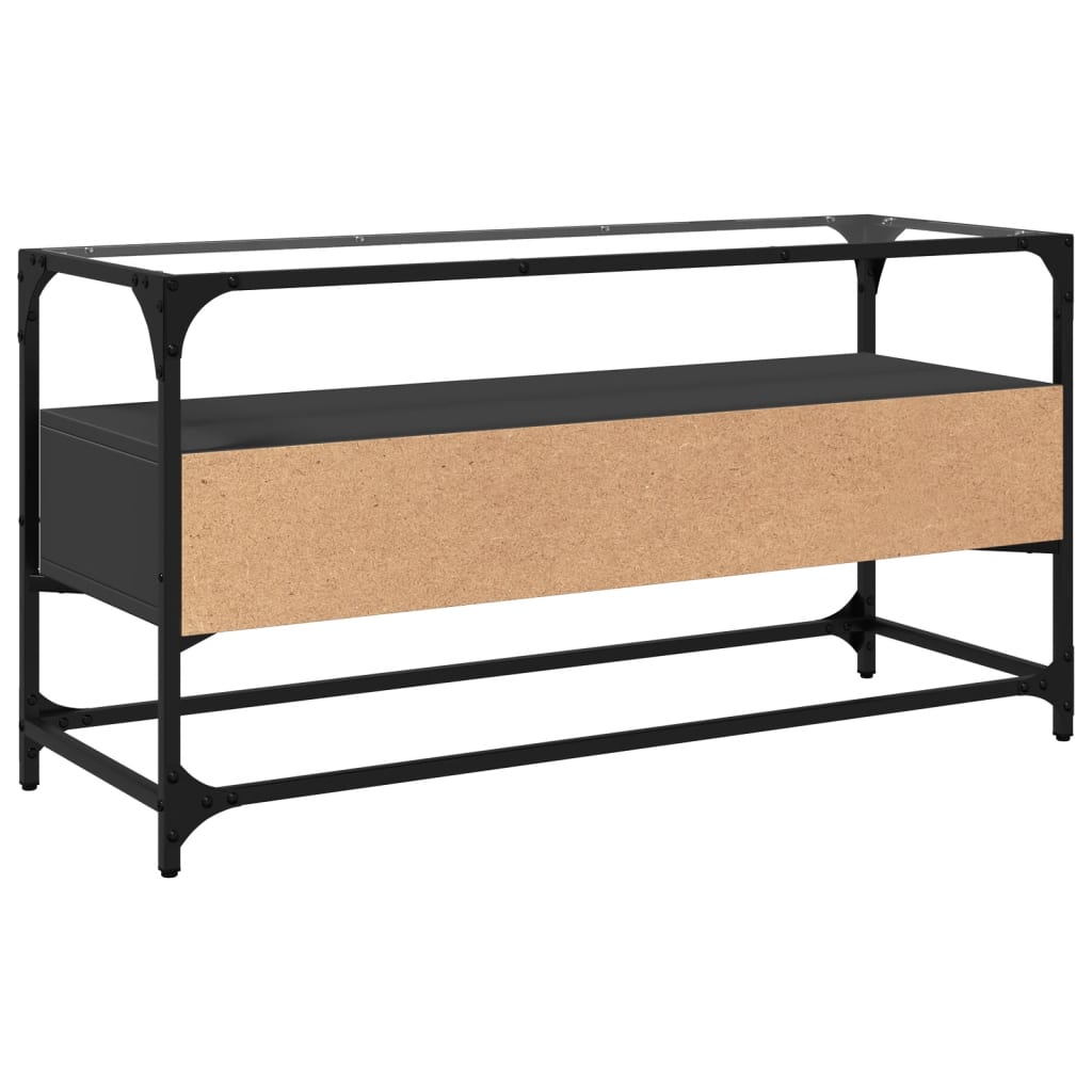 TV cabinet with glass top, black, 98x35x51cm, wood