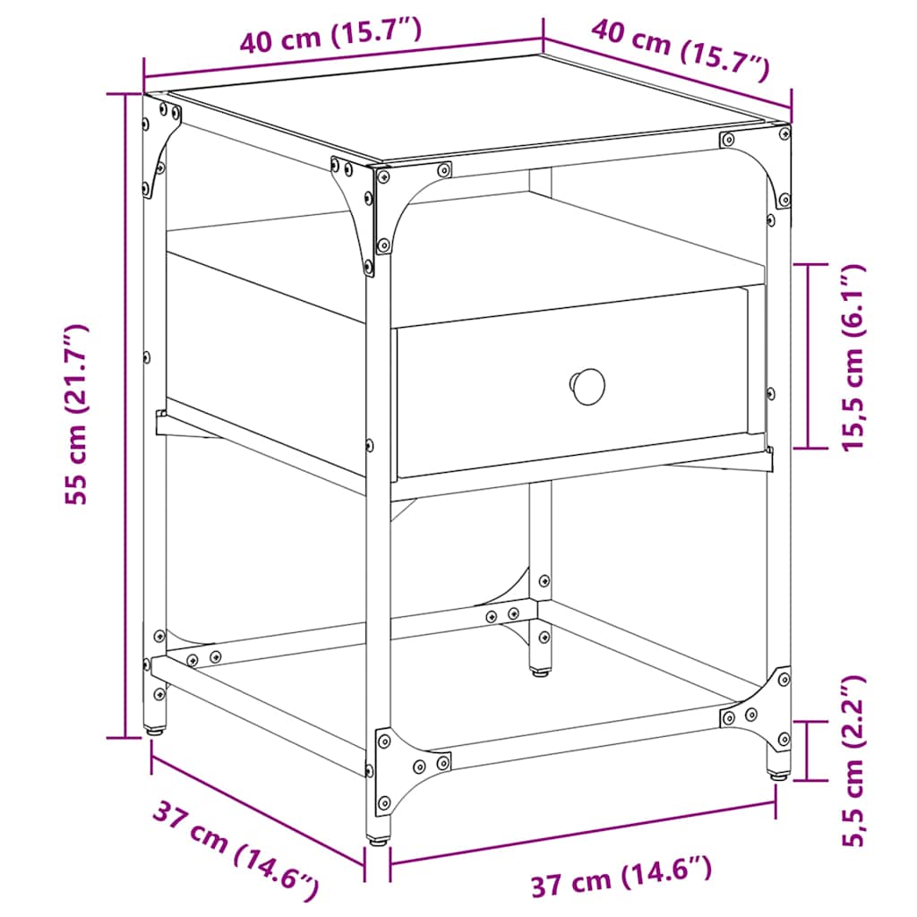 Nightstand, brown oak, 40x40x55cm, engineered wood