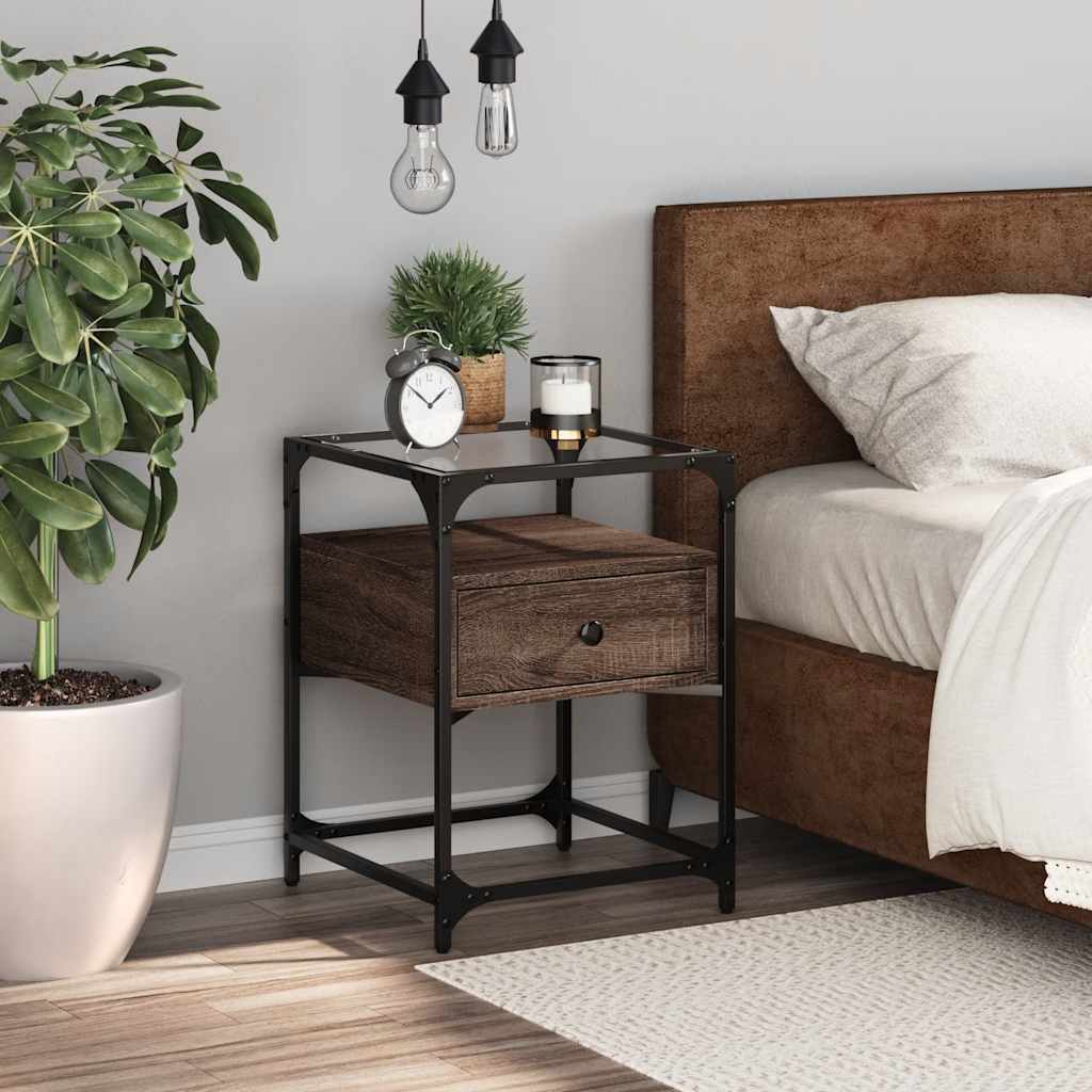 Nightstand, brown oak, 40x40x55cm, engineered wood