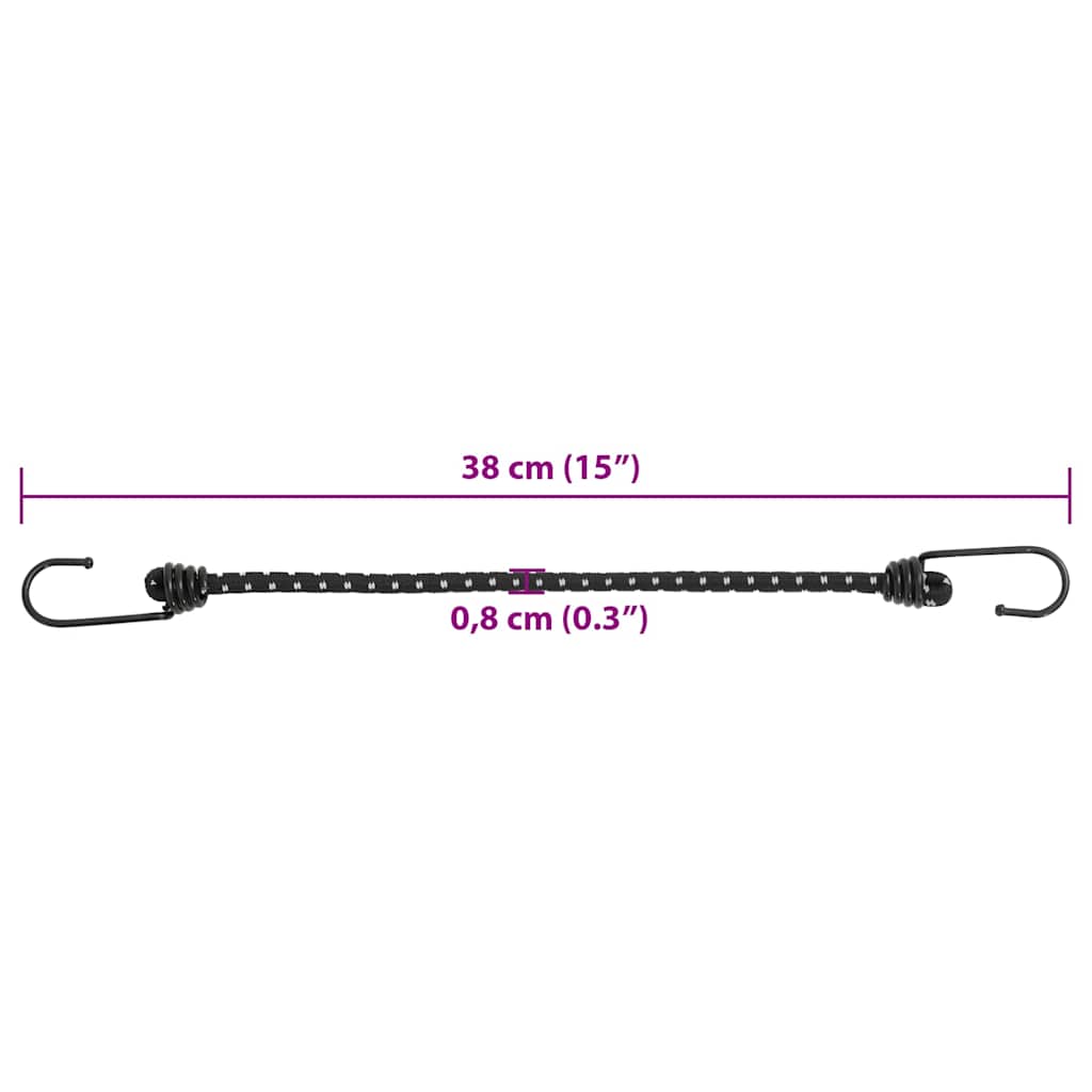 Bungee cords with straps and hooks, 25 pcs, 38cm