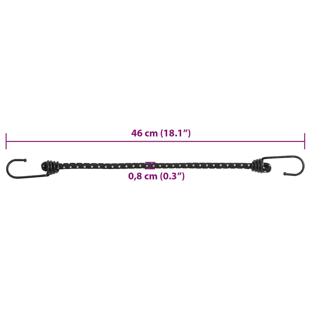 Bungee virvelės su juostelėmis ir kabliukais, 25vnt., 46cm
