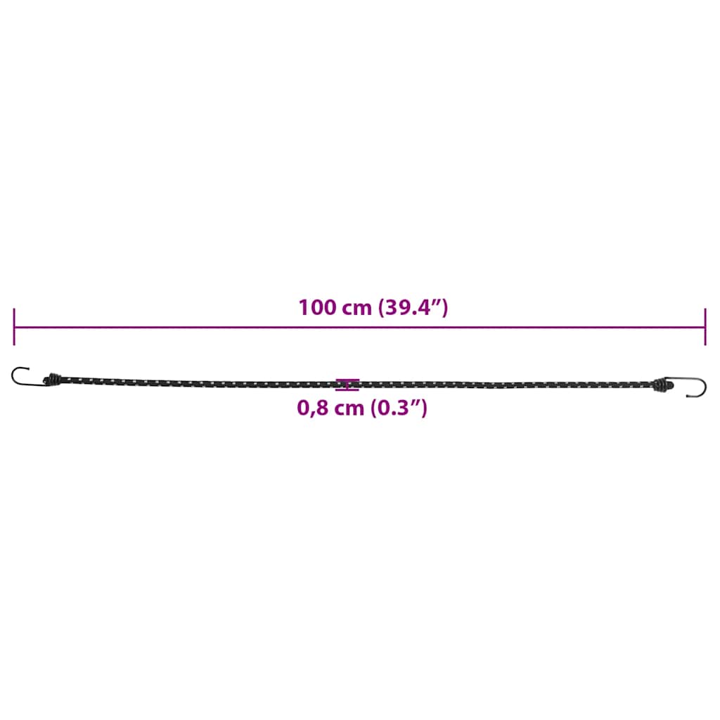 Bungee virvelės su juostelėmis ir kabliukais, 10vnt., 100cm