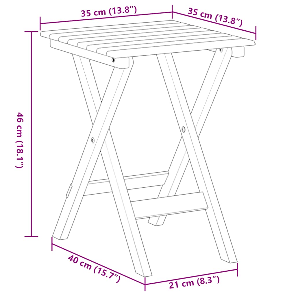 Side table, brown, poplar solid wood, foldable