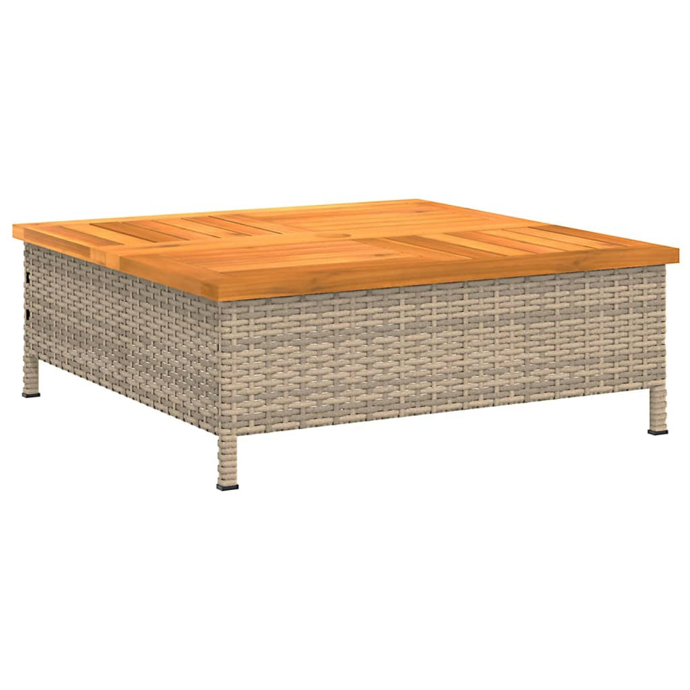 Sodo stalas, smėlio, 70x70x25cm, ratanas ir akacijos mediena