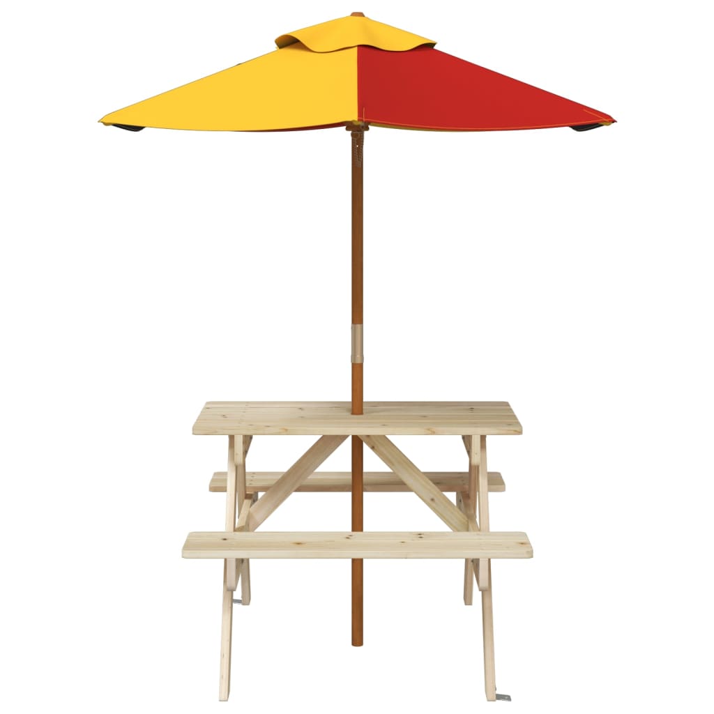 Picnic table for 4 children with umbrella, solid spruce wood
