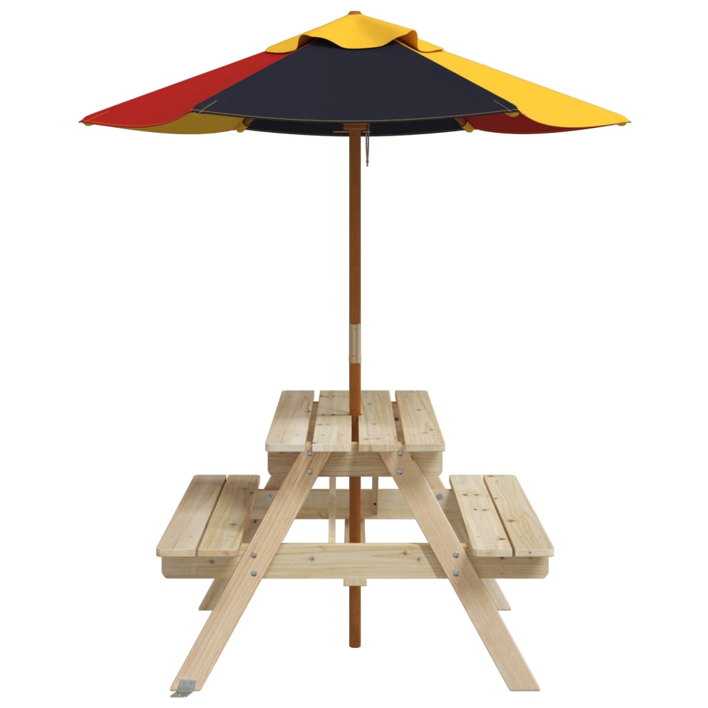 Picnic table for 4 children with umbrella, solid spruce wood