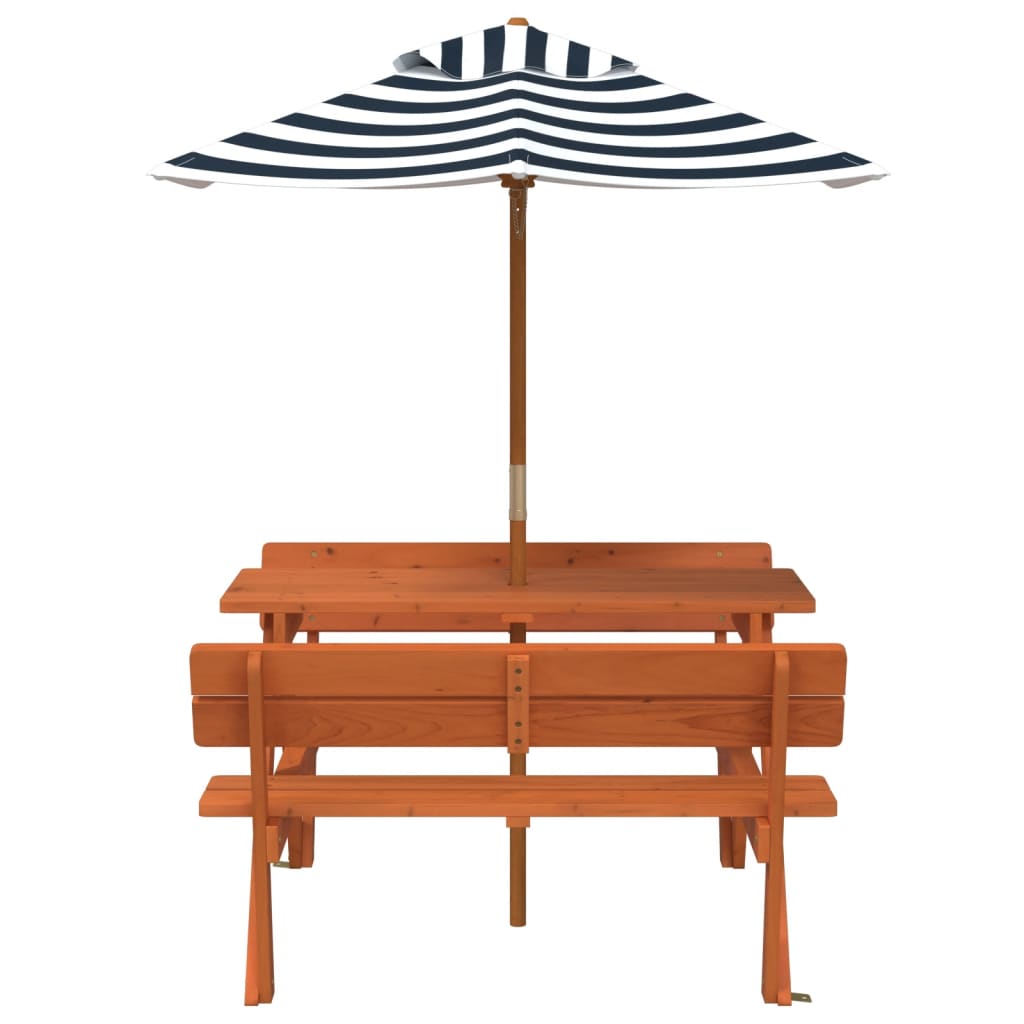Picnic table for 4 children with umbrella, solid spruce wood