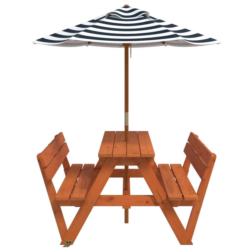 Picnic table for 4 children with umbrella, solid spruce wood
