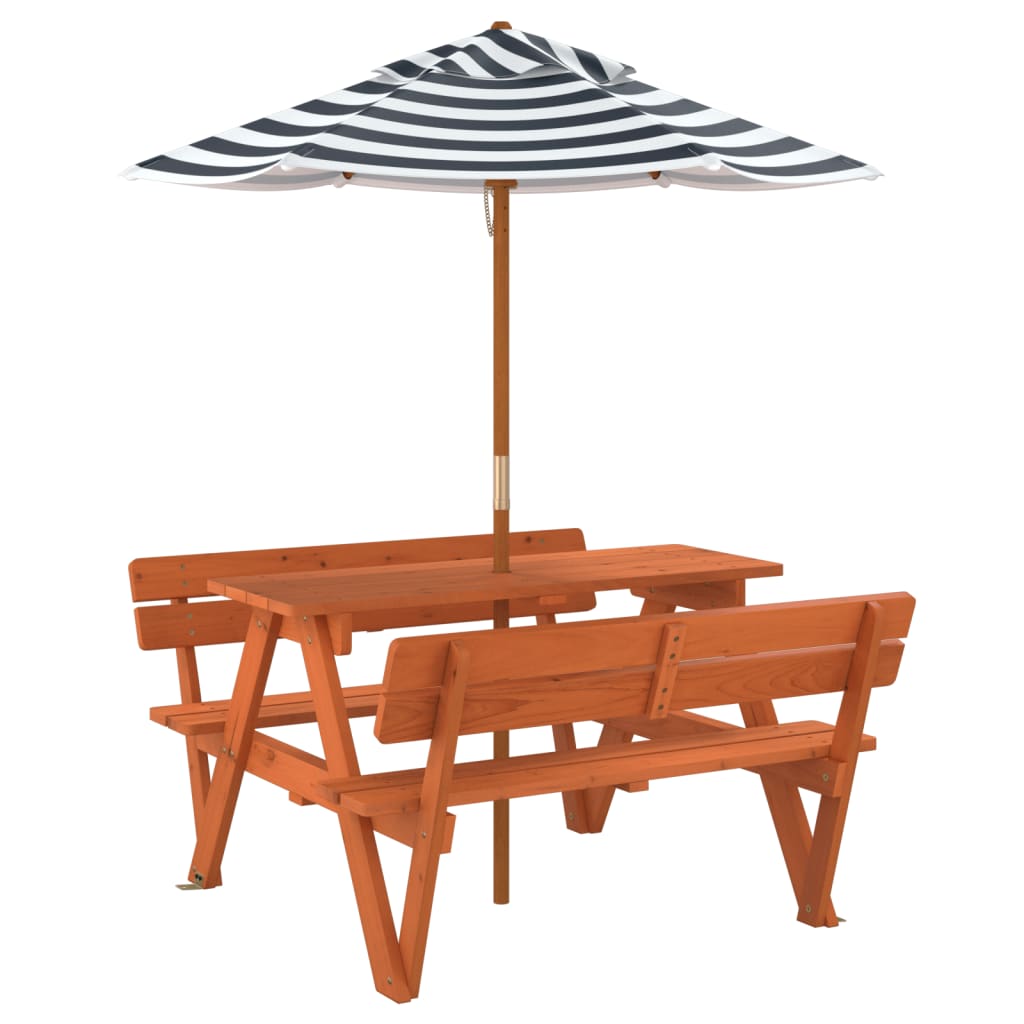 Picnic table for 4 children with umbrella, solid spruce wood