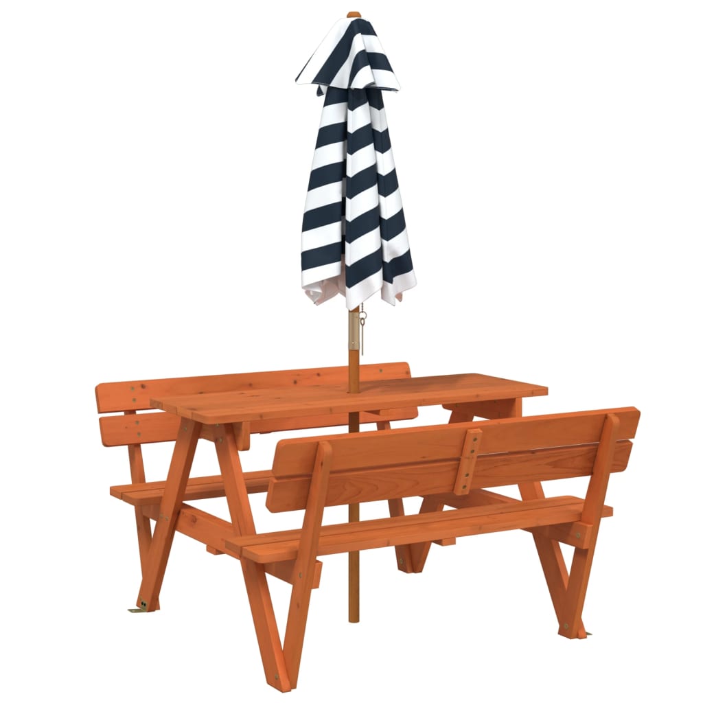 Picnic table for 4 children with umbrella, solid spruce wood