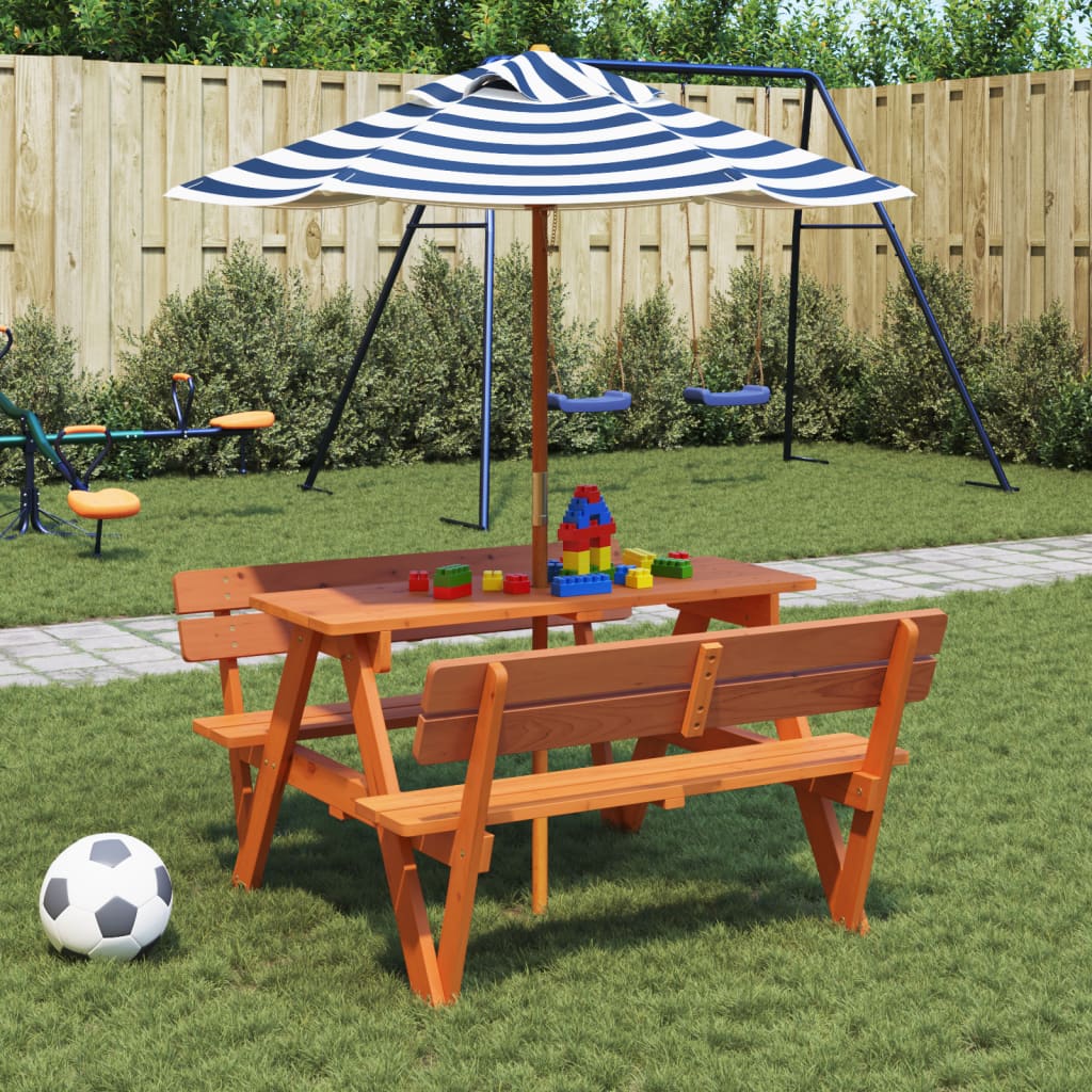 Picnic table for 4 children with umbrella, solid spruce wood