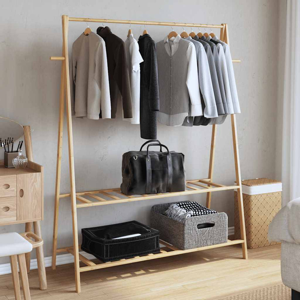 Clothes rack with shelves, 132x45.5x150.5cm, bamboo
