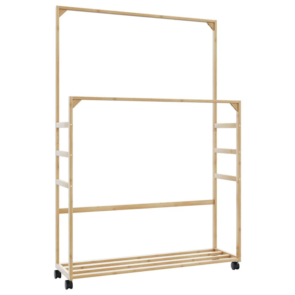Bamboo Clothes Rack with Shelves and Wheels 90x35x155 cm