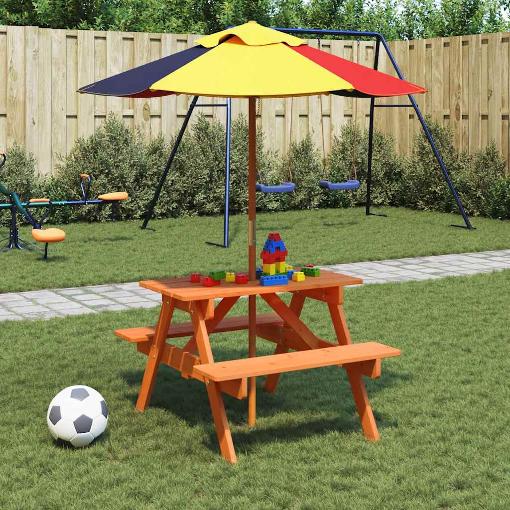 Picnic table for 4 children with parasol hole, solid spruce wood