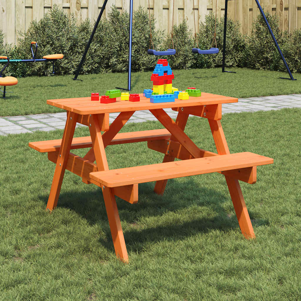 Picnic table for 4 children with parasol hole, solid spruce wood