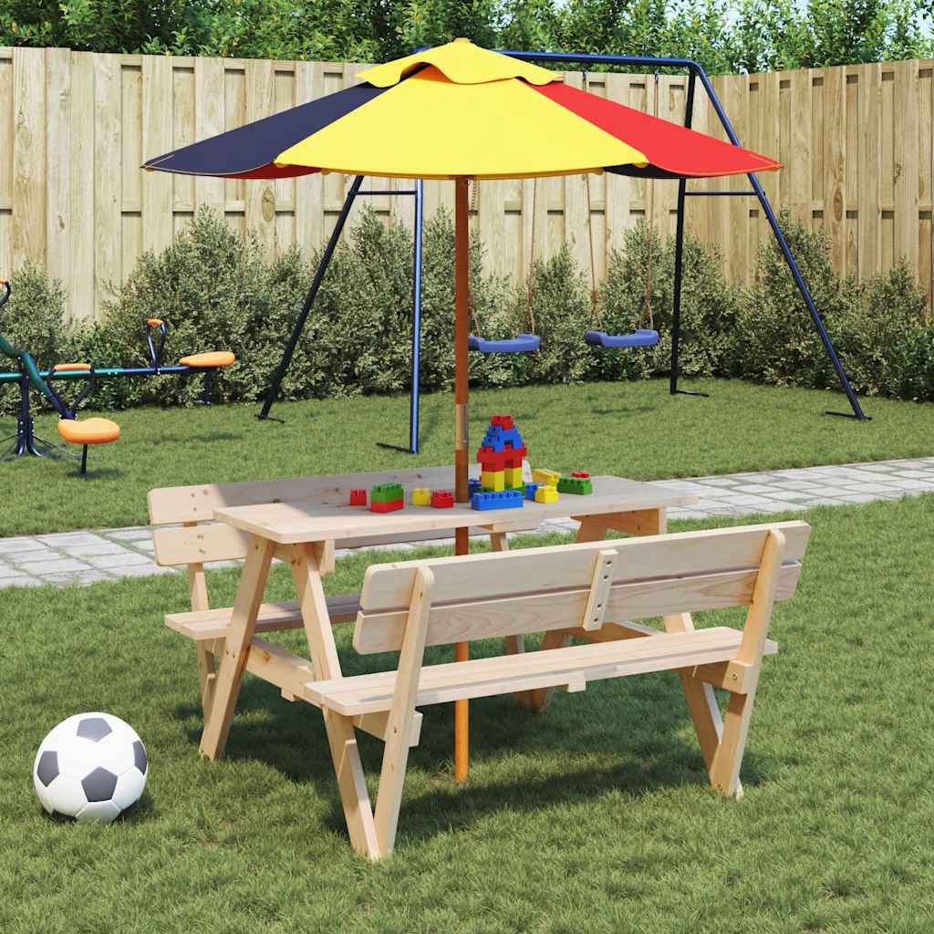 Picnic table for 4 children with parasol hole, solid spruce wood