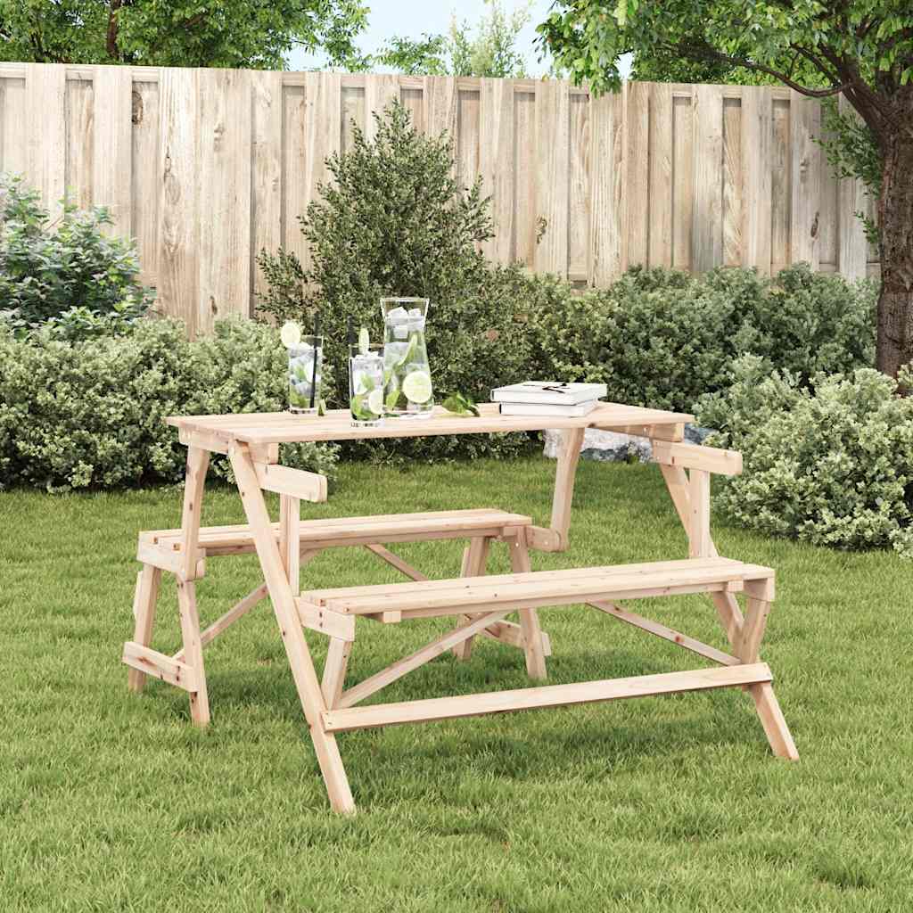 Picnic table with benches 2-in-1, solid spruce wood