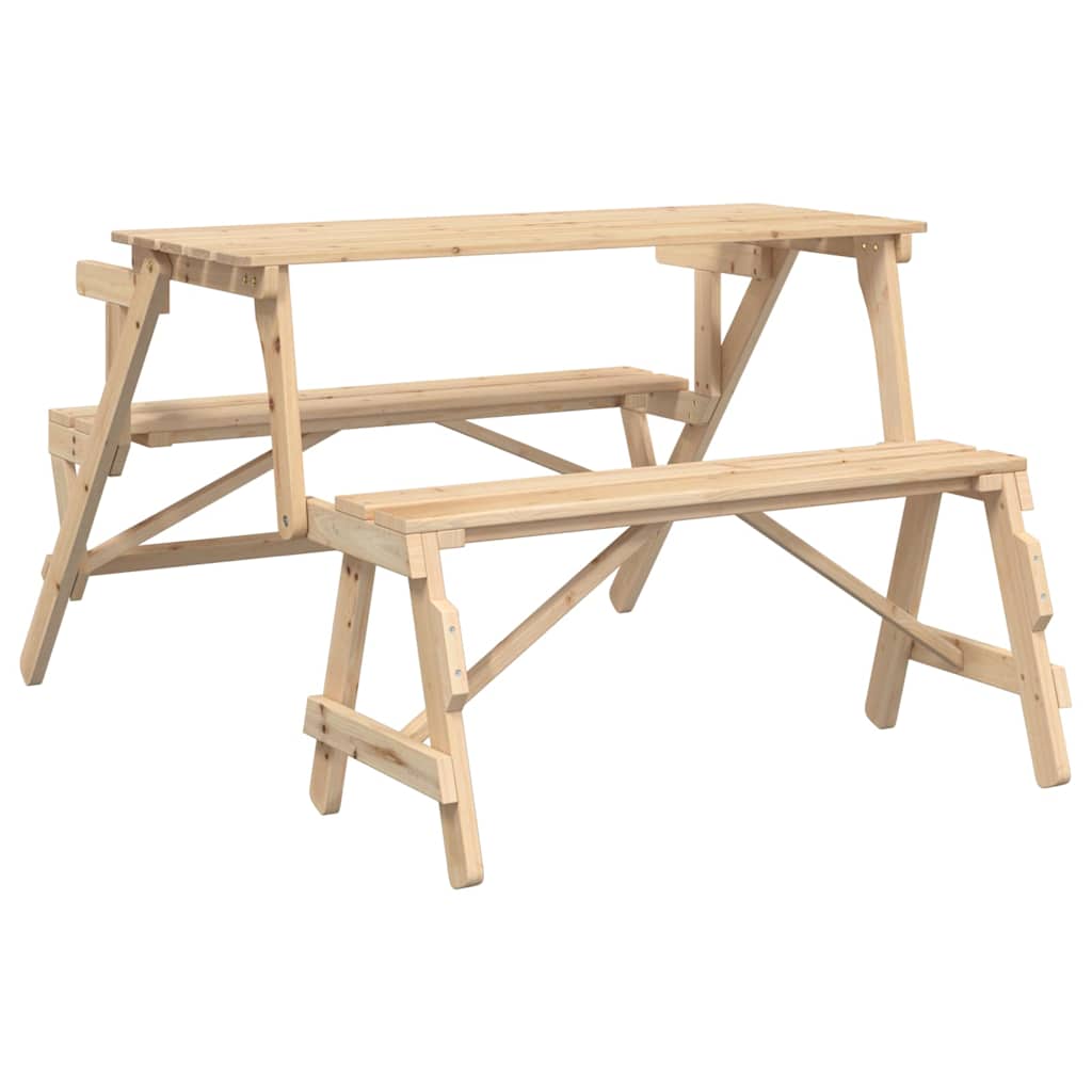 Picnic table with benches 2-in-1, solid spruce wood