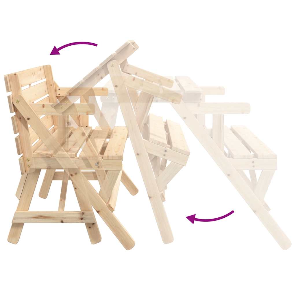 Picnic table with benches 2-in-1, solid spruce wood