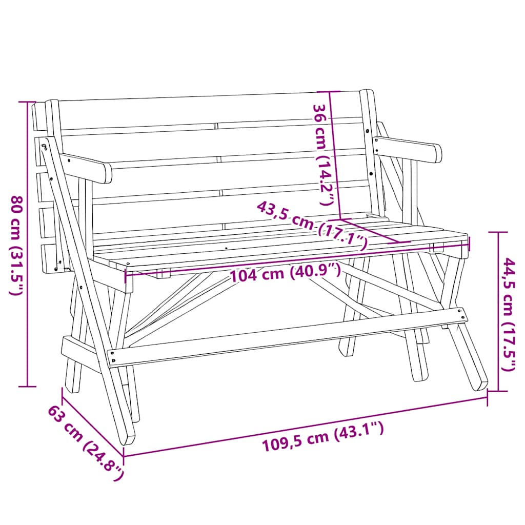 Picnic table with benches 2-in-1, solid spruce wood