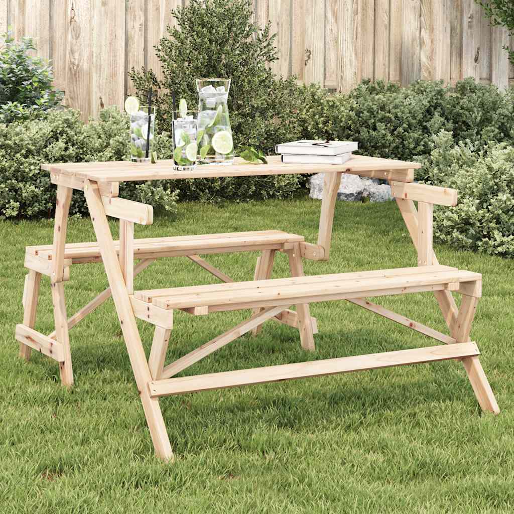 Picnic table with benches 2-in-1, solid spruce wood