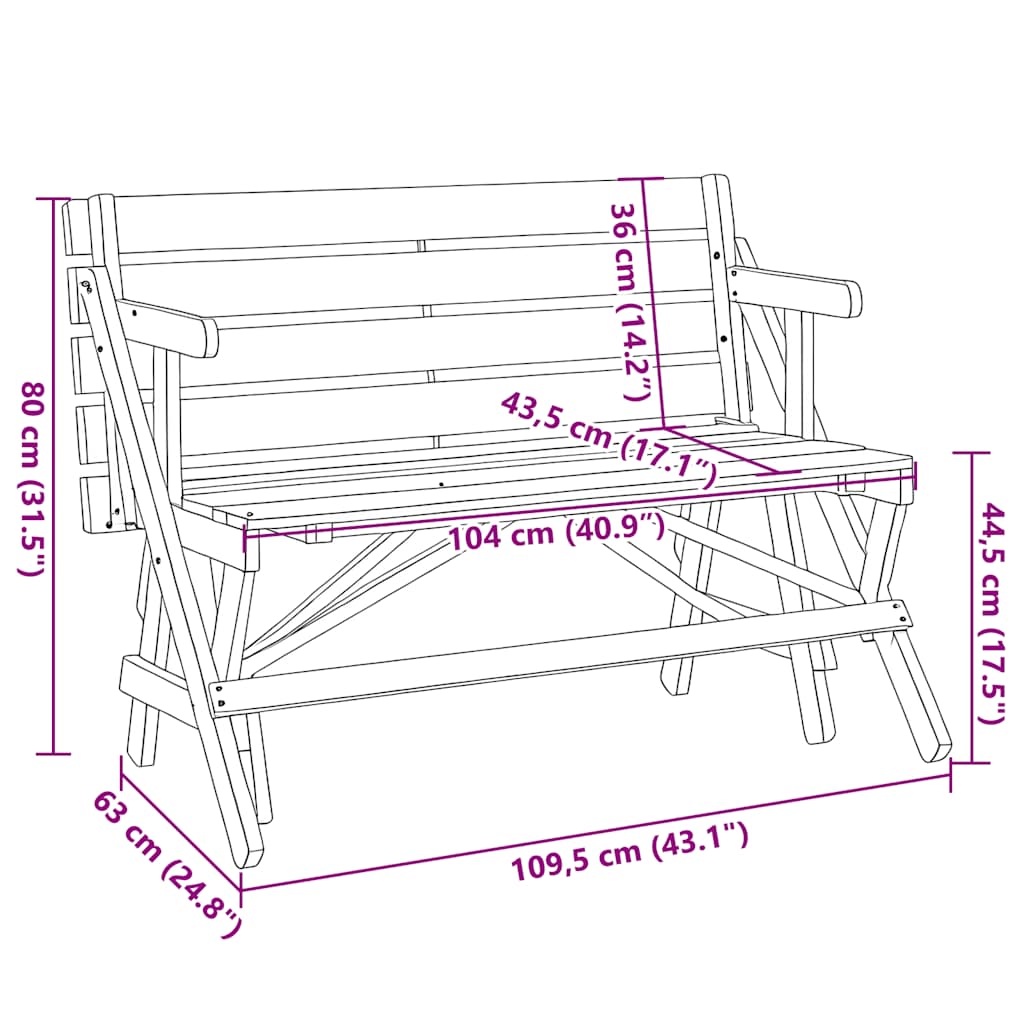 Picnic table with benches 2-in-1, solid spruce wood