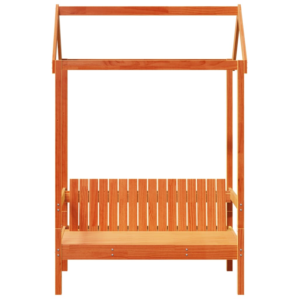 Bench with a roof, wax brown, 117.5x70x176.5cm, pine