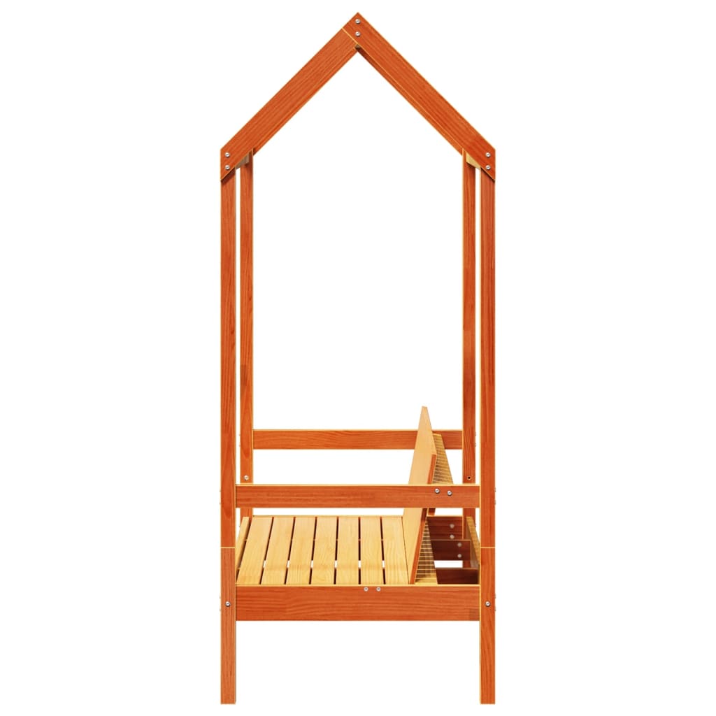 Bench with a roof, wax brown, 117.5x70x176.5cm, pine