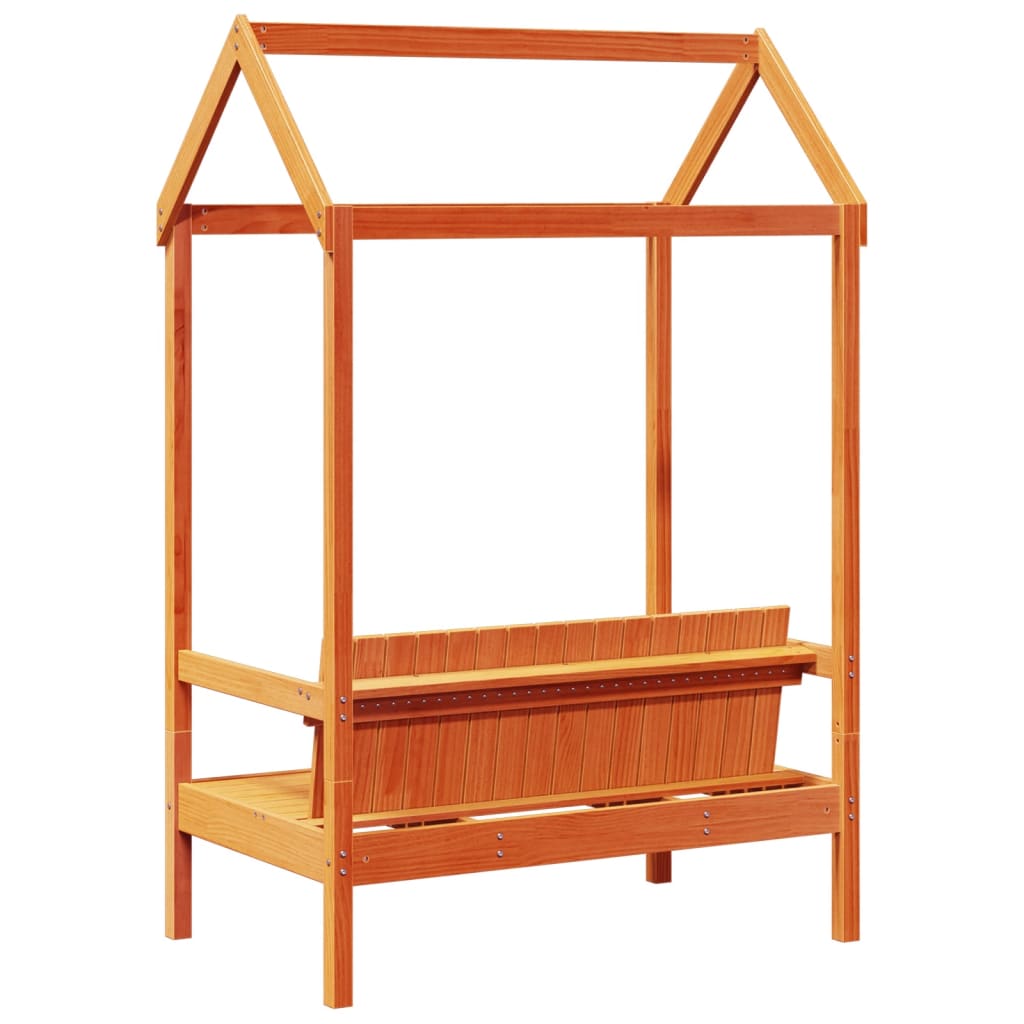 Bench with a roof, wax brown, 117.5x70x176.5cm, pine
