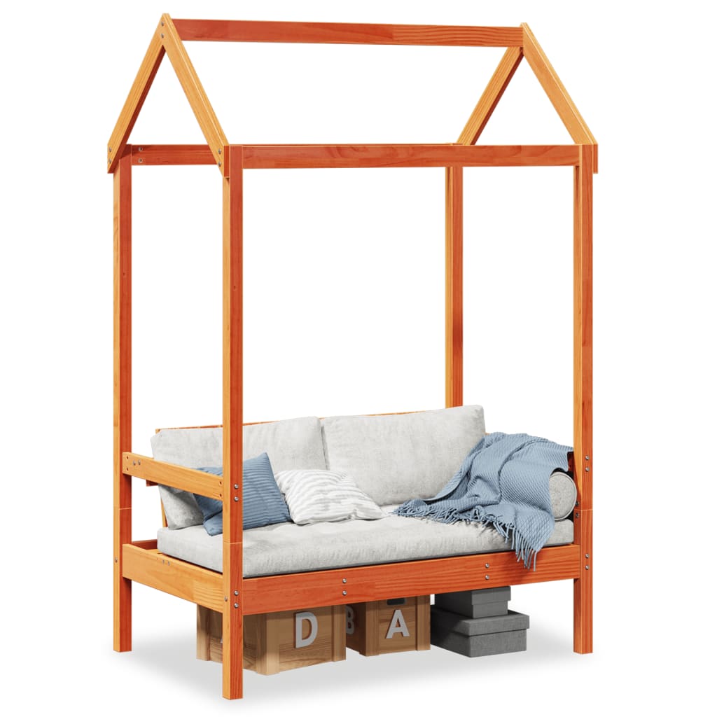 Bench with a roof, wax brown, 117.5x70x176.5cm, pine