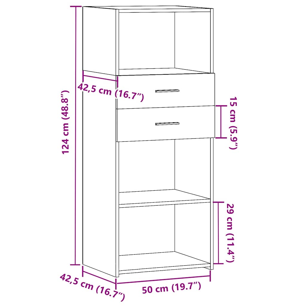Chest of drawers, brown oak, 50x42.5x124cm, engineered wood
