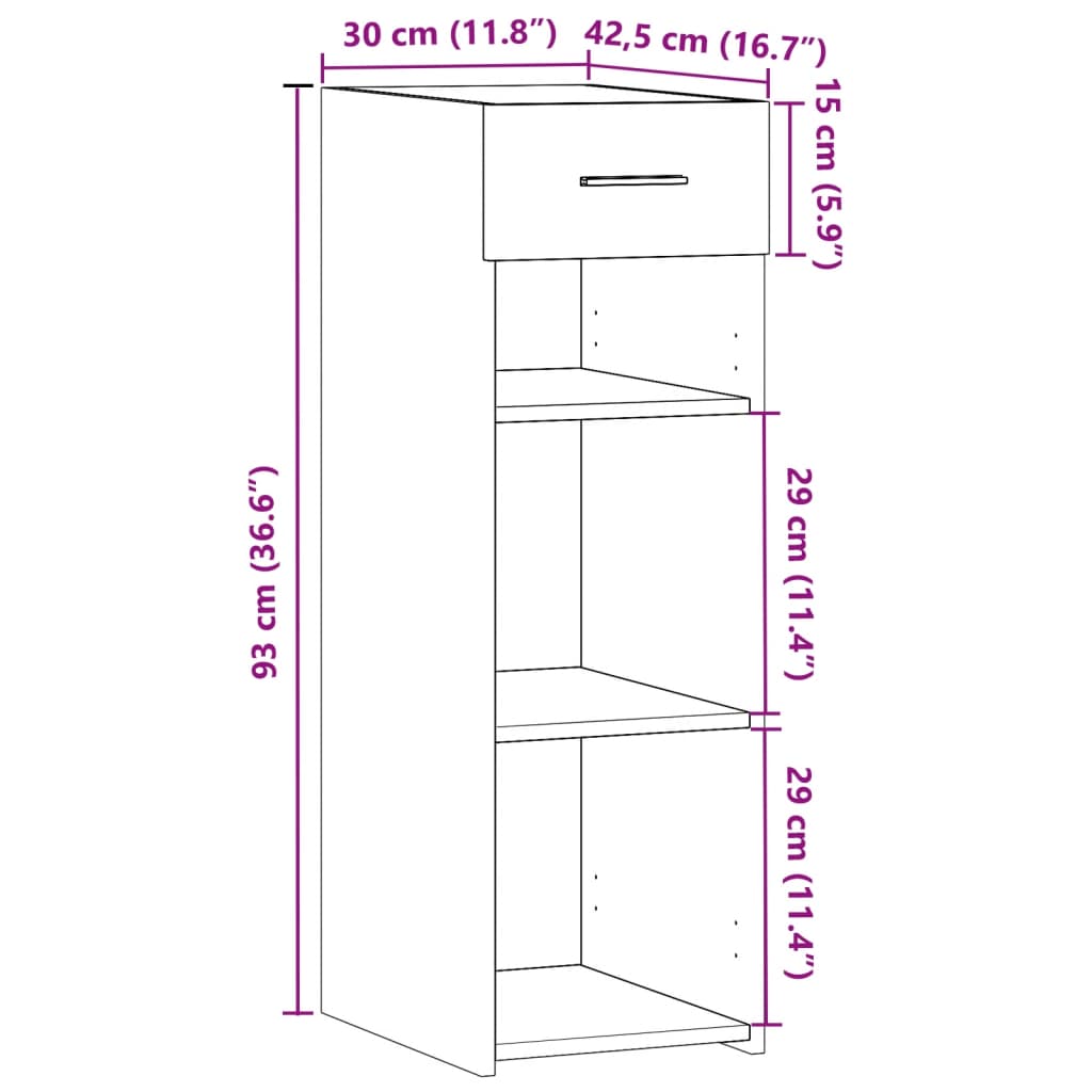Sideboard, grey oak, 30x42.5x93cm, engineered wood