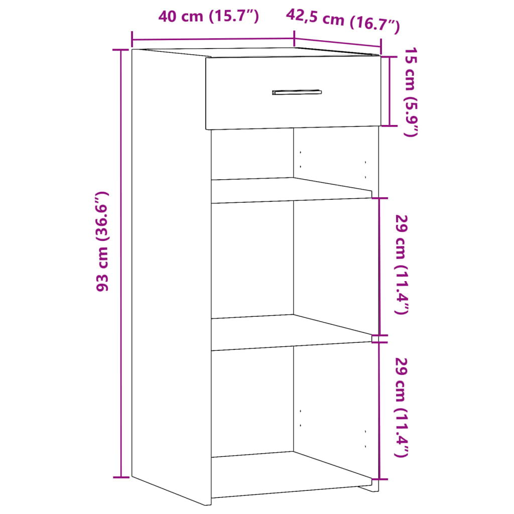 Sideboard, gray oak, 40x42.5x93cm, engineered wood
