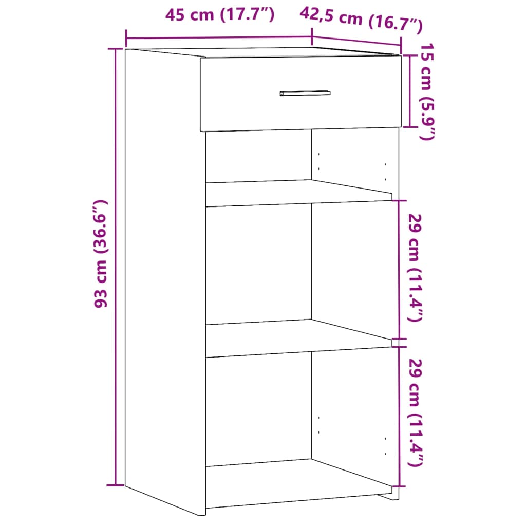 Side cabinet, smoked oak, 45x42.5x93cm, engineered wood