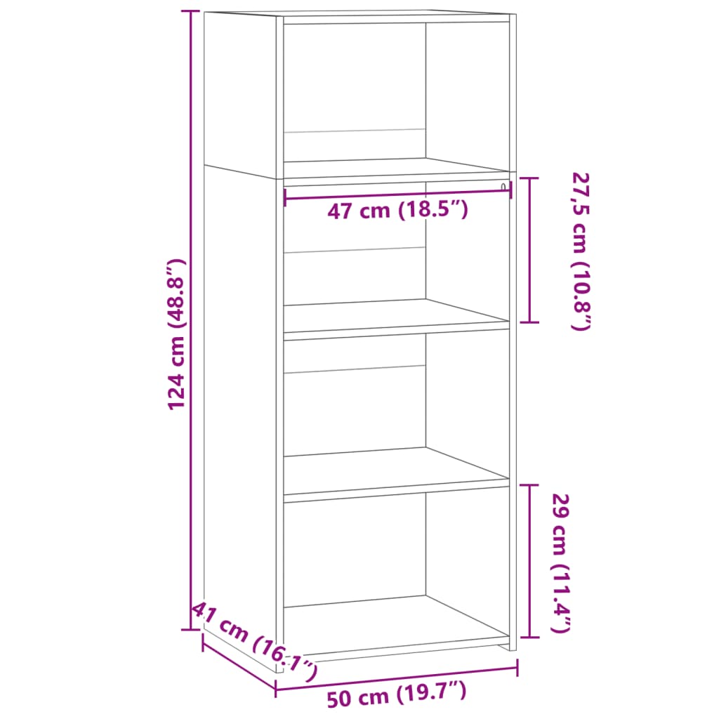 Chest of drawers, white, 50x41x124cm, engineered wood