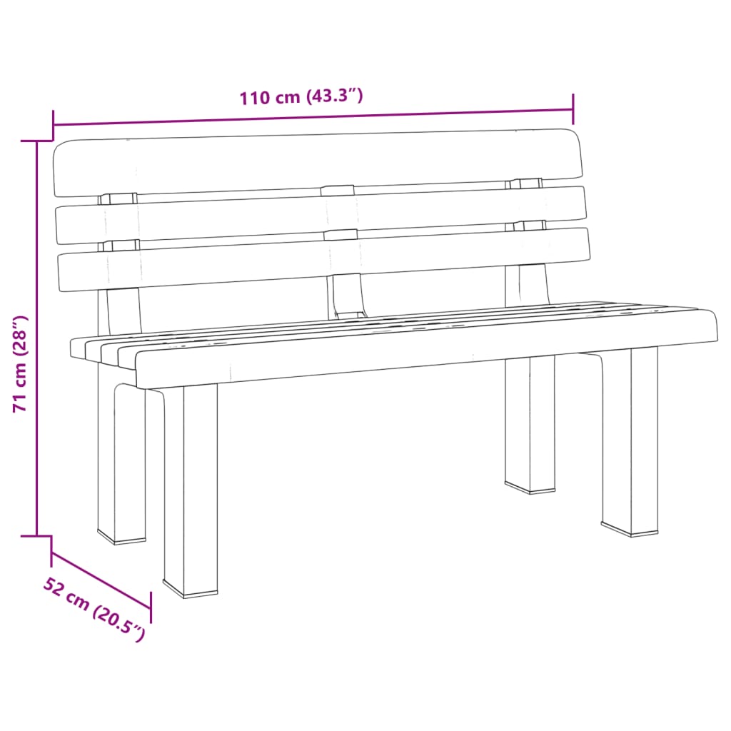 Garden bench, white, 110x52x71cm, polypropylene