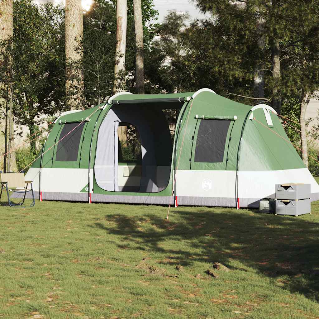 Camping tent, green, four-person, tunnel-shaped