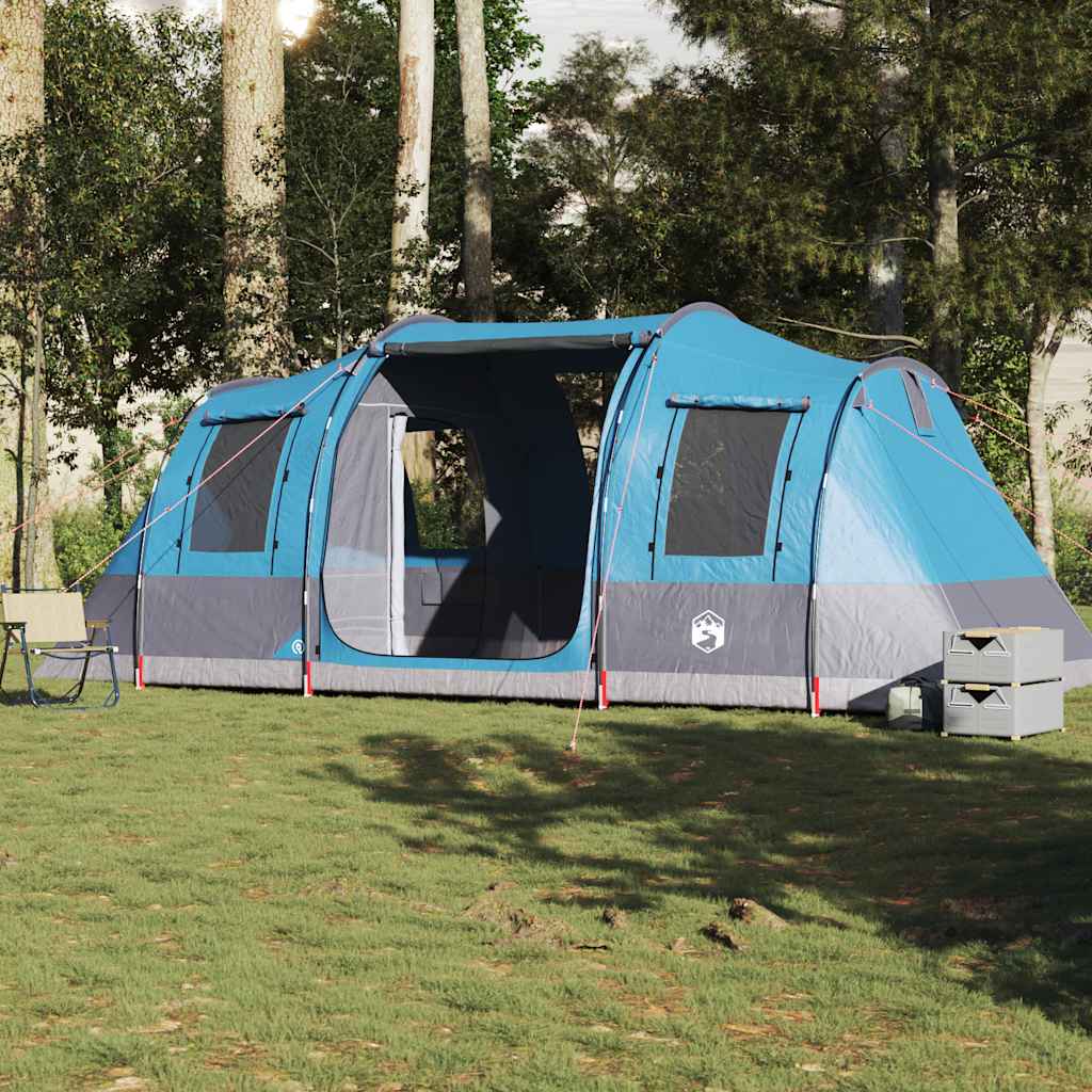 Camping tent, blue, four-person, tunnel