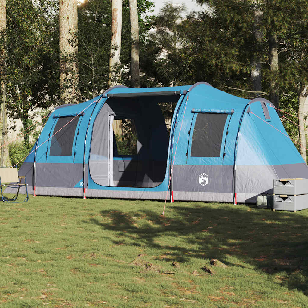 Camping tent, blue, four-person, tunnel