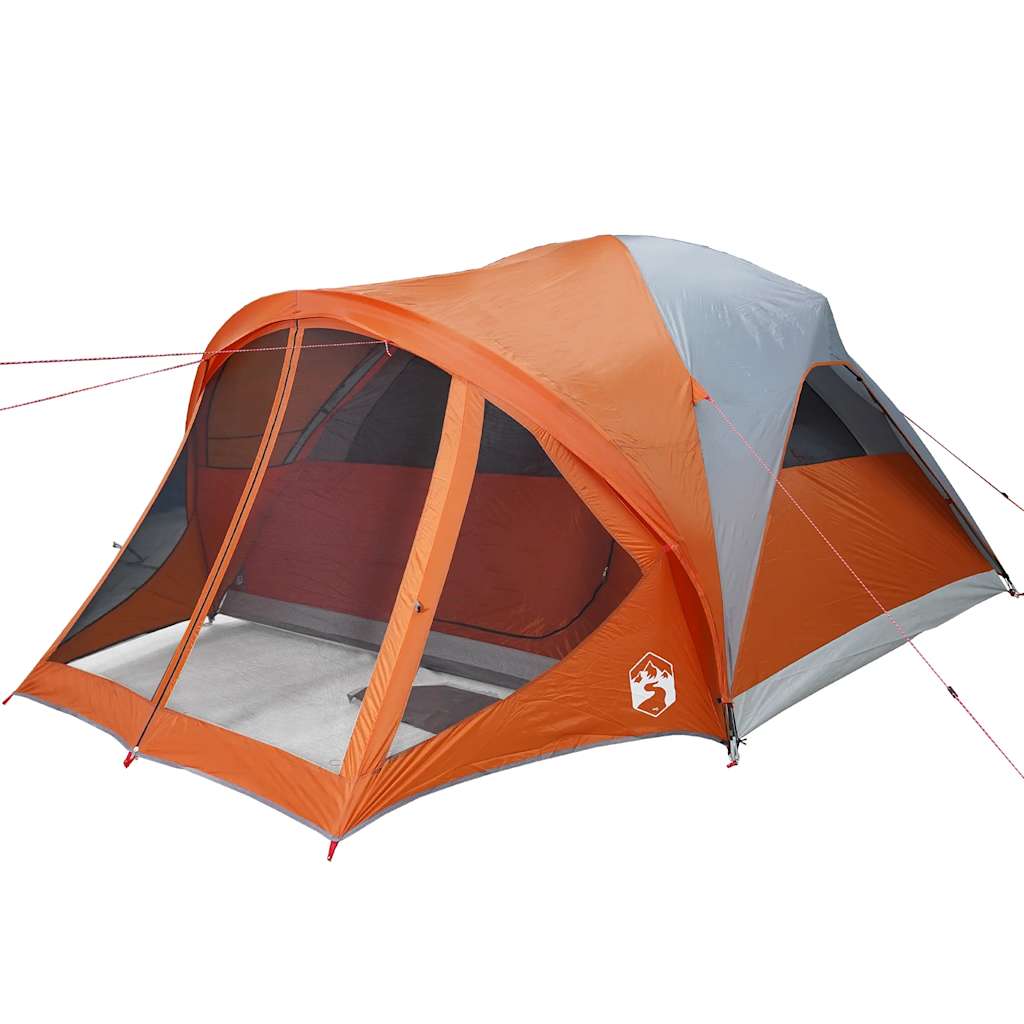 Family tent, gray and orange, six-person, tunnel