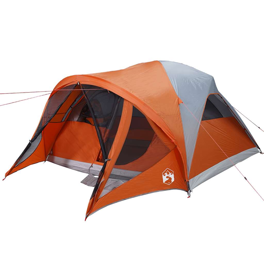 Family tent, gray and orange, six-person, tunnel