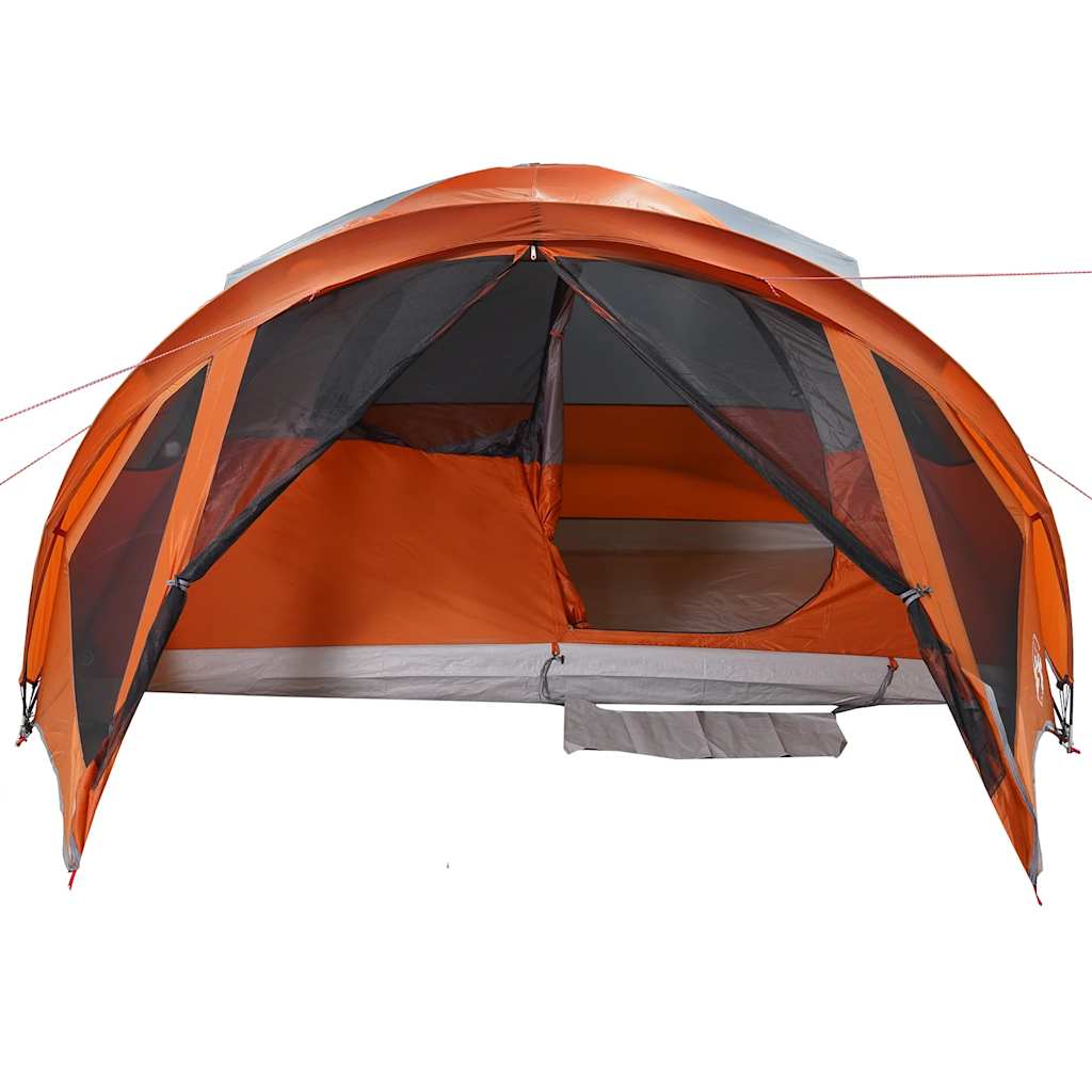 Family tent, gray and orange, six-person, tunnel