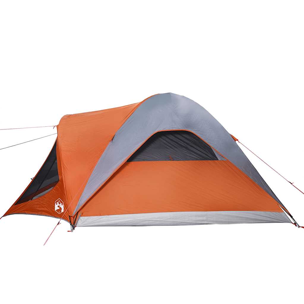Family tent, gray and orange, six-person, tunnel