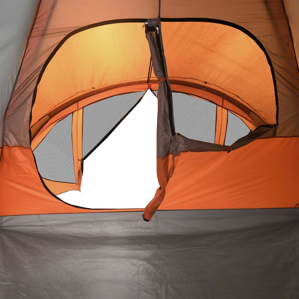 Family tent, gray and orange, six-person, tunnel