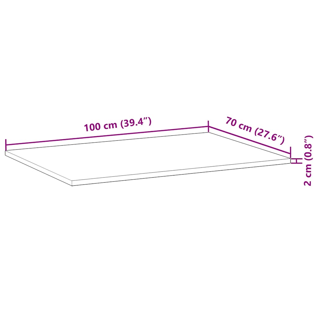 Tabletop, 100x70x2cm, acacia solid wood, rectangular