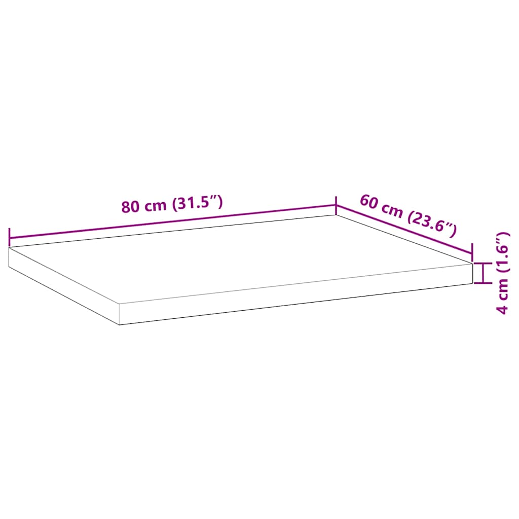 Tabletop, 80x60x4cm, solid acacia, rectangular