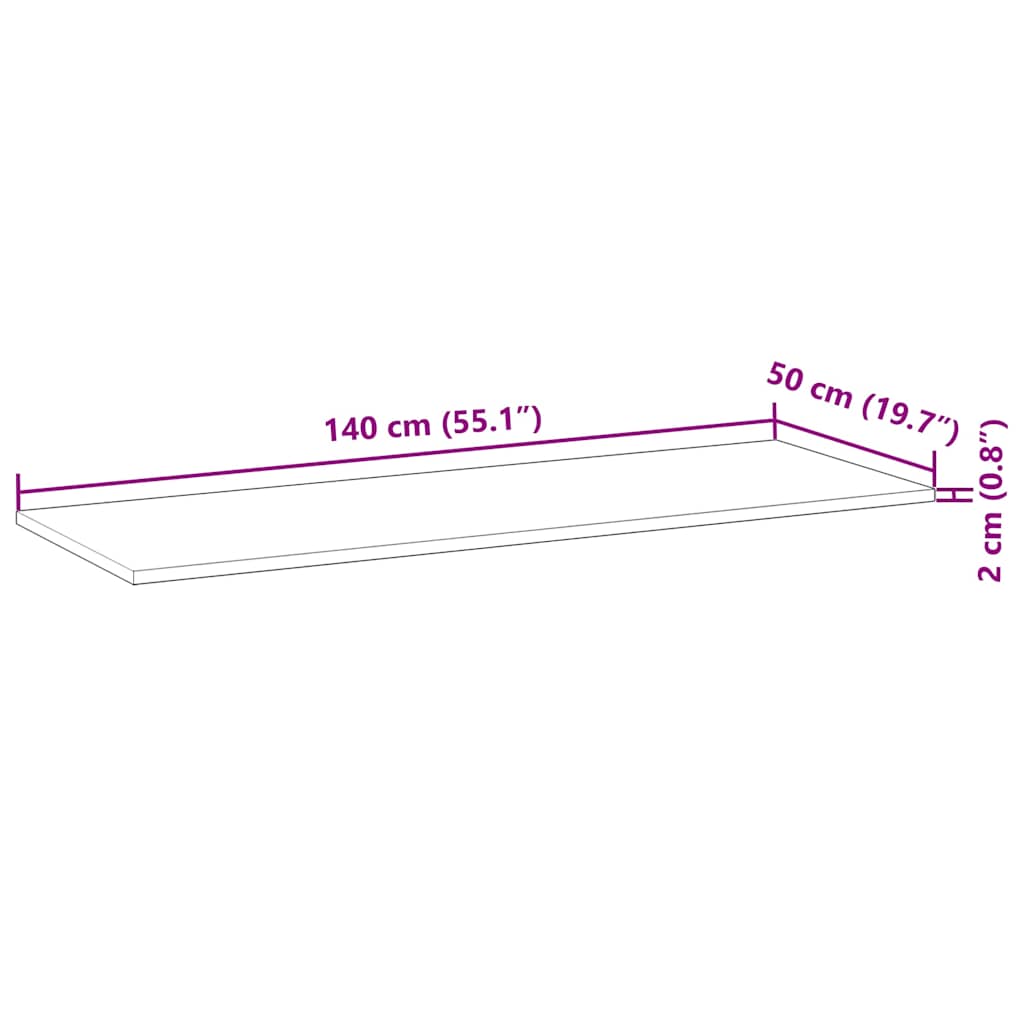 Countertop, 140x50x2cm, solid acacia, rectangular