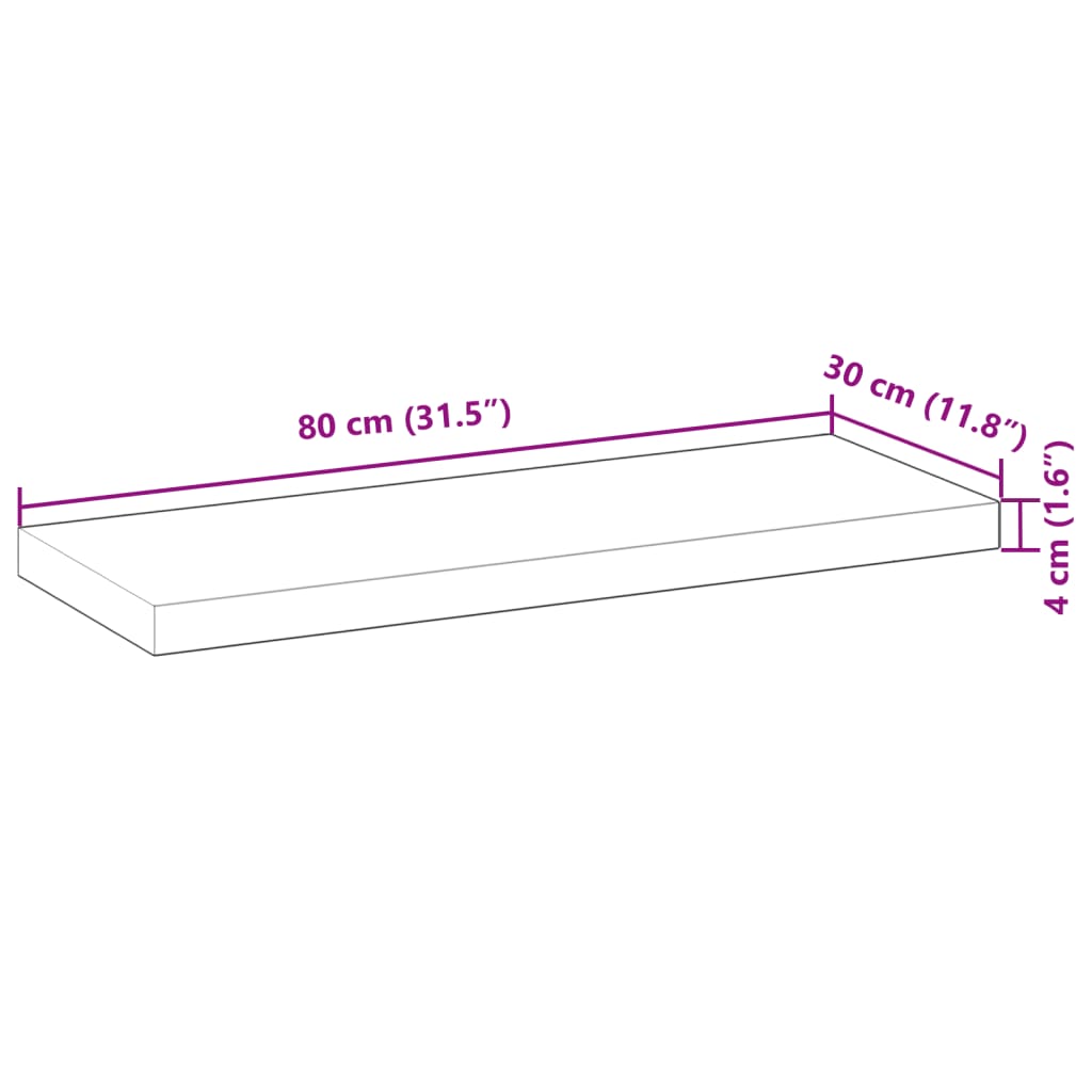 Tabletop, 80x30x4cm, solid acacia, rectangular